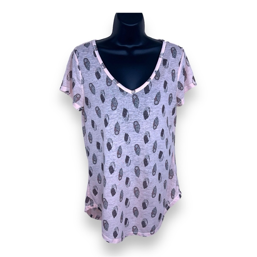 MEDIUM MUDD PASTEL PINK OWL TEE SHORT SLEEVE STRETCH